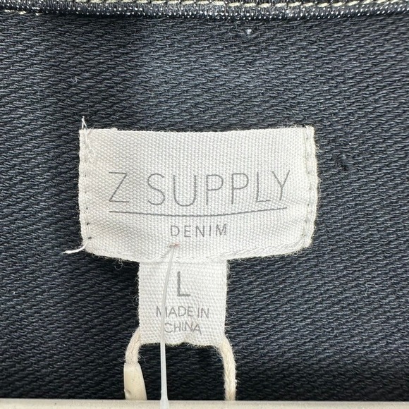 Z SUPPLY Elias Denim Romper‎ Black Button Front Short Sleeve Utility Size L NWT - Picture 5 of 9